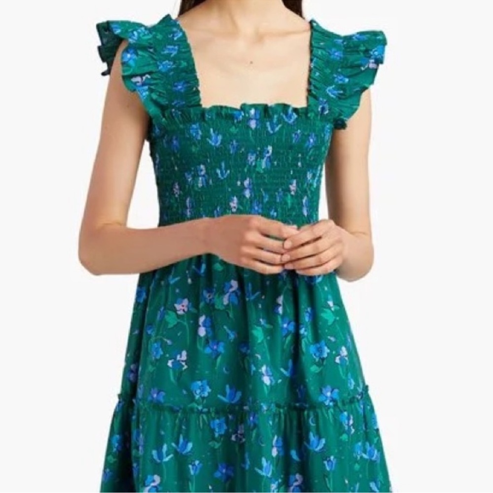 Hill House Green Floral Ellie map dress full length size XXS